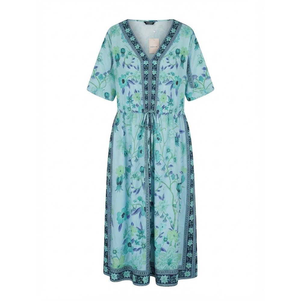Bloomchic Maxi Dress Womens Blue Floral V-Neck Short Sleeve Boho Peasant